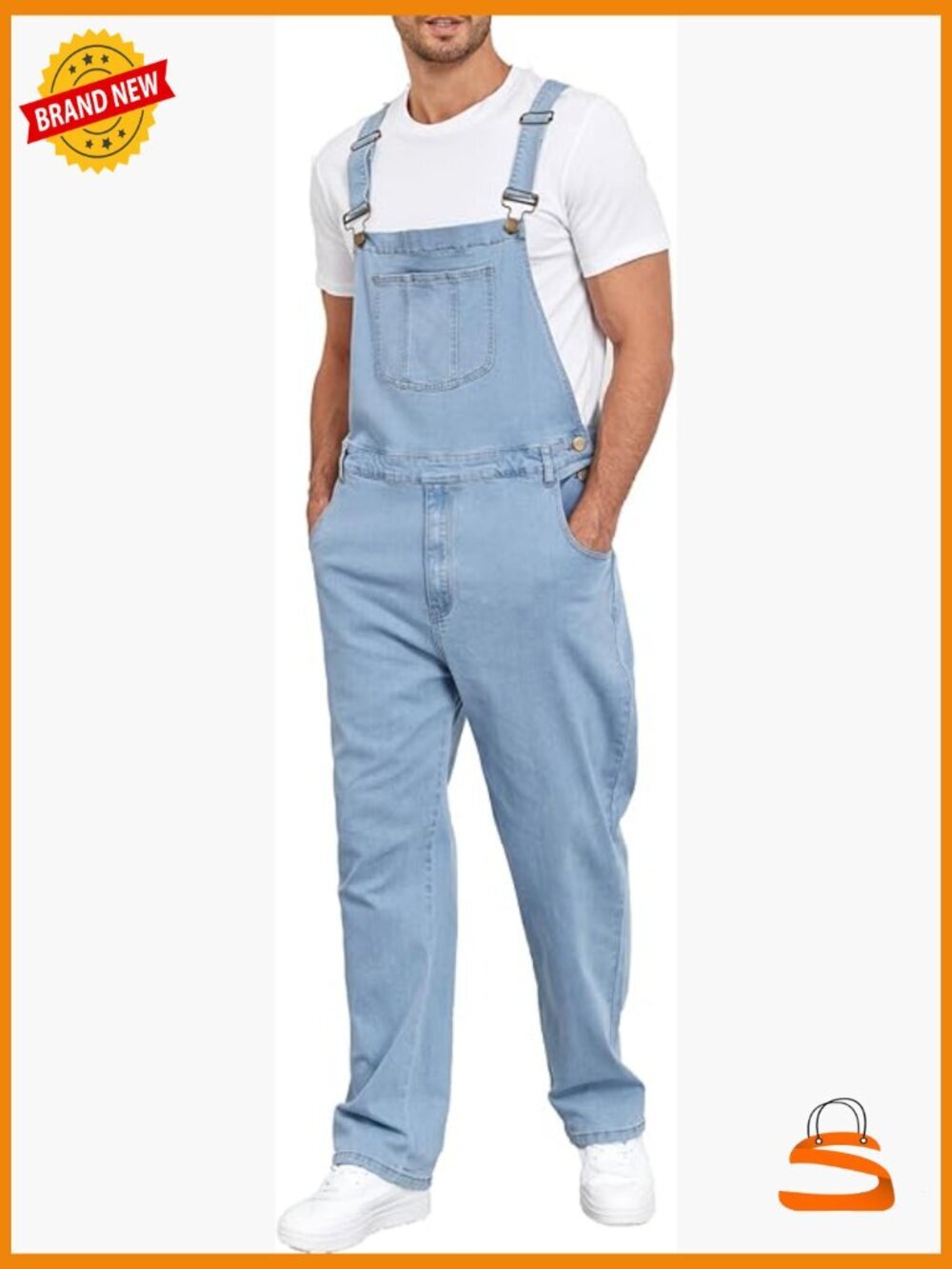 Men's Denim Overalls Bib Jumpsuit Work Utility Coveralls Loose Fit with Zipper